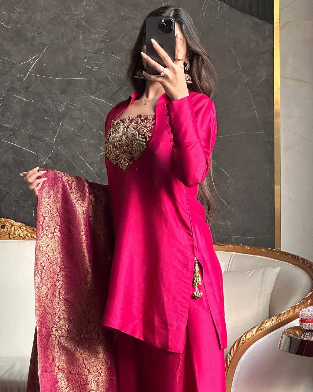 Tasneem Malay Satin Silk Farshi Salwar Suit Set