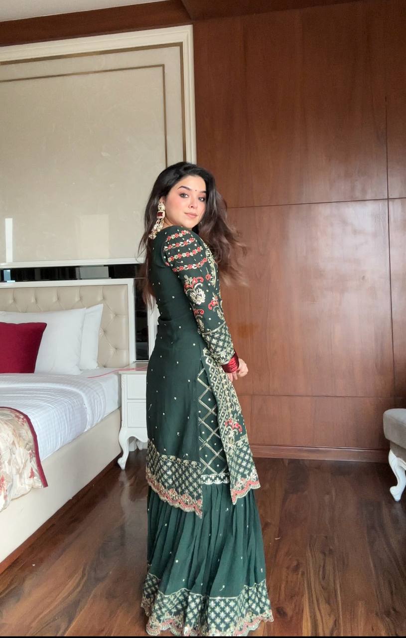 Shahi Bottle Green Sharara Set