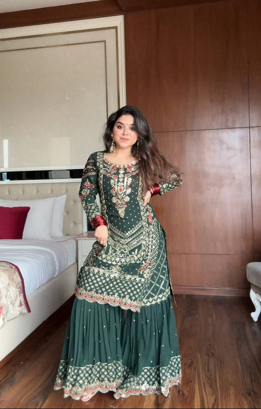 Shahi Bottle Green Sharara Set