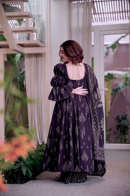 Sunayana Purple Cotton Anarkali Suit Set