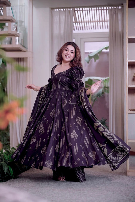Sunayana Purple Cotton Anarkali Suit Set