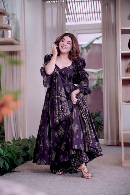 Sunayana Purple Cotton Anarkali Suit Set