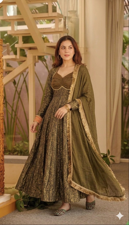 Diya Royal Olive Anarkali Set