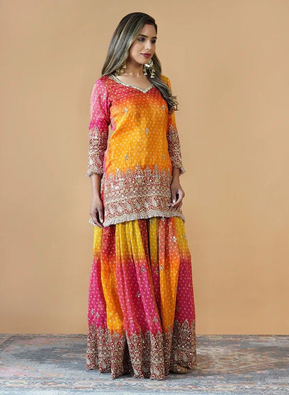 Sitara Saaz Shimmering Bandhani Sharara Suit