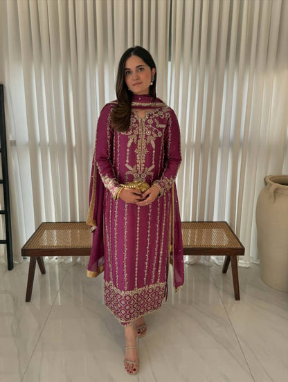 Aarvya Crep Silk Longline Suit Set