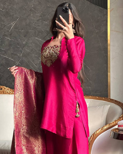 Tasneem Malay Satin Silk Farshi Salwar Suit Set