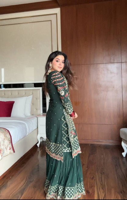 Shahi  Bottle Green Sharara Set