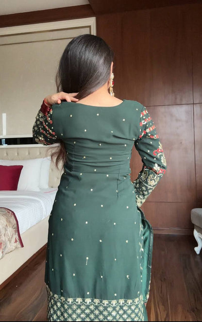 Shahi  Bottle Green Sharara Set