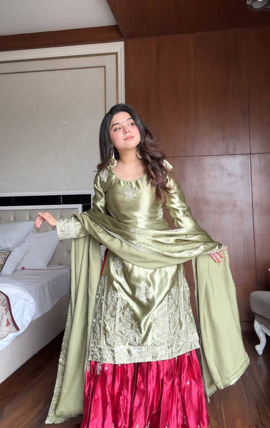 Anushka Olive Blossom Charm  Royal Patiala Suit