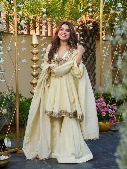 Ananya Cosmos Gold Jari  Silk Real Mirror Work Sharara Set