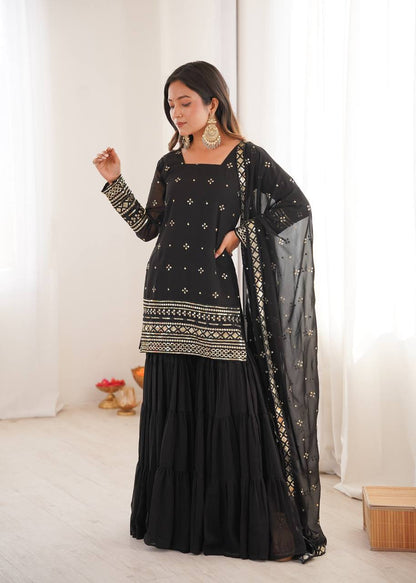 Mehru Royal Bloom Embroidered Georgette Sharara Set