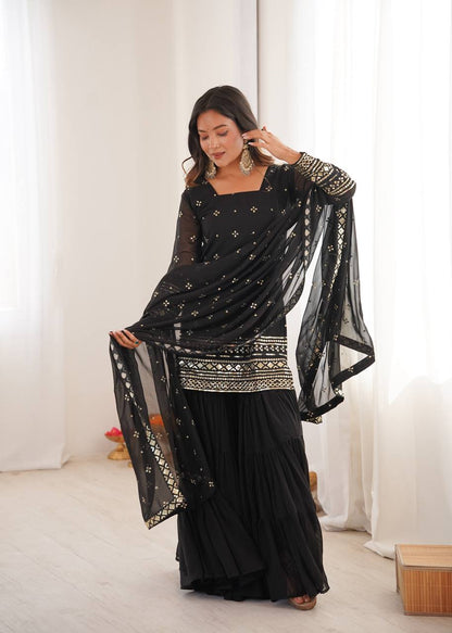 Mehru Royal Bloom Embroidered Georgette Sharara Set
